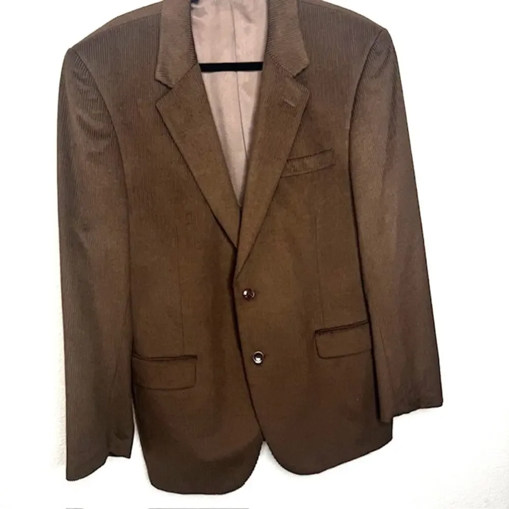 Jos. A. Bank 43L Brown Wool Silk Corduroy 2 Button Sport Coat Blazer